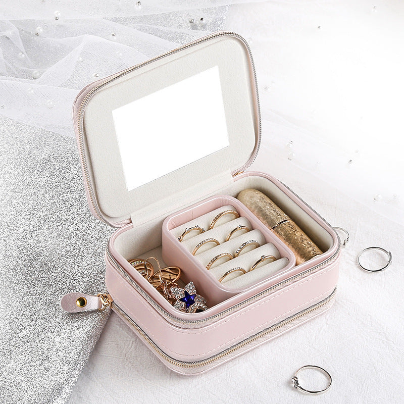 Simple Zipper Leather Jewelry Box Storage