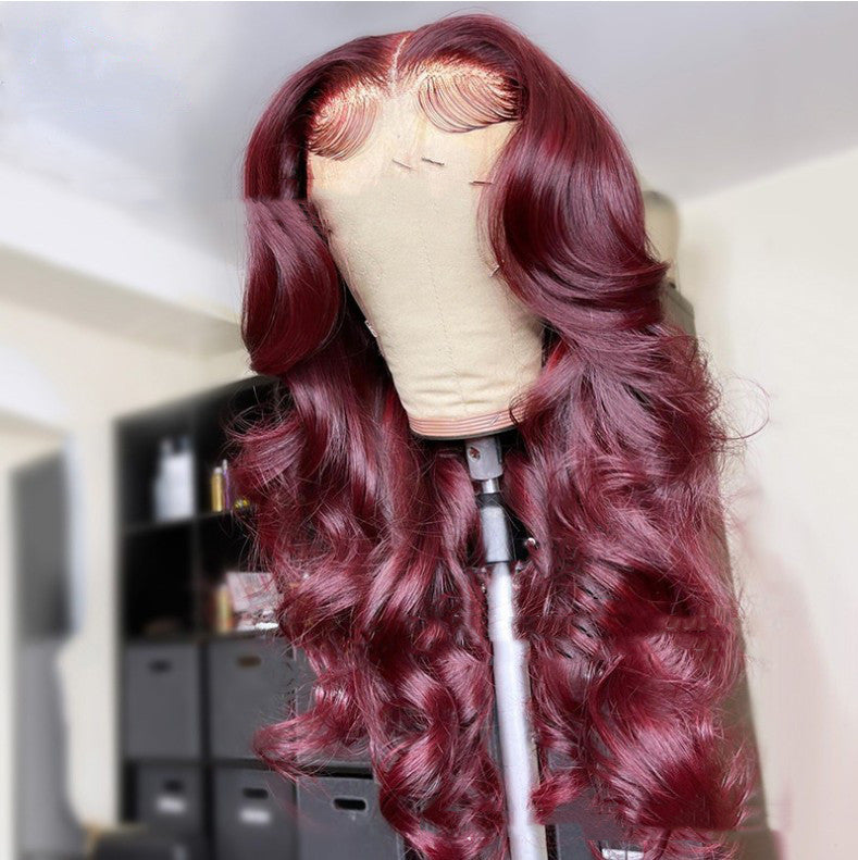 New Hot-selling Front Lace Synthetic Wigs Medium Points Wine Red Long Curly Hair